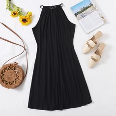 Однотонное платье размера плюс с узлом сзади Shein
