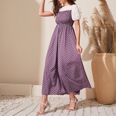 Контрастное платье в горошек Shein