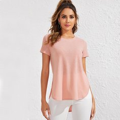 Однотонный трикотажный асимметричный топ Shein
