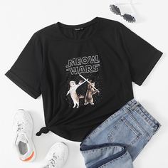 Животный Повседневный Футболка размера плюс Shein