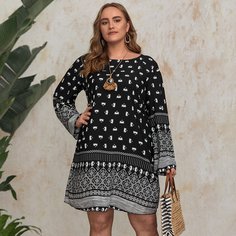 Платье размера плюс с цветочным и геометрическим принтом Shein