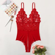 Кружевное сетчатое боди размера плюс Shein