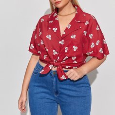 Блузка размера плюс с принтом растений Shein