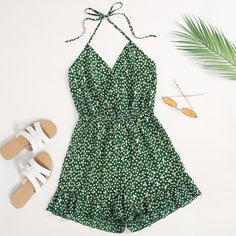 С оборками цветочный Бохо Комбинезоны Shein