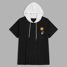 Мужская футболка с капюшоном и мультипликационным принтом Shein