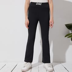 Брюки-клеш с текстовым принтом для девочек Shein