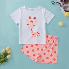 Пижама в горошек с мультипликационным рисунком для девочек Shein