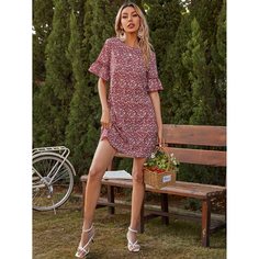 с оборками цветочный Бохо Платье Shein