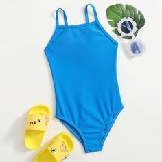 Однотонный слитный купальник для девочек Shein