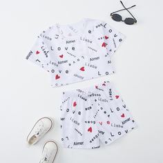 2шт пижама с принтом сердечка для девочек Shein