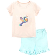 Шорты и футболка с текстовым, мультипликационным принтом для девочек Shein