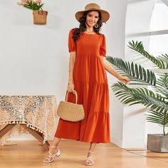 Оборка Одноцветный Бохо Платье Shein