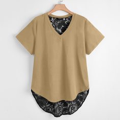 Асимметричная футболка размера плюс с кружевом Shein