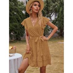 Платье в горошек с поясом Shein