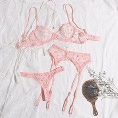 Комплект сетчатого нижнего белья с вышивкой сердечка на косточках Shein