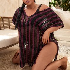 Двухцветная накидка размера плюс крючком Shein