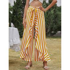 с оборками Полосатый Повседневный Брюки Shein