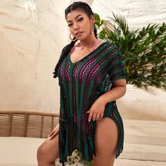 Двухцветная накидка размера плюс крючком Shein