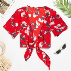 Короткий топ с узлом и цветочным принтом Shein