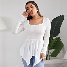 Асимметричный бархатный топ в рубчик Shein