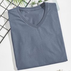 Мужская однотонная футболка с v-образным воротником Shein