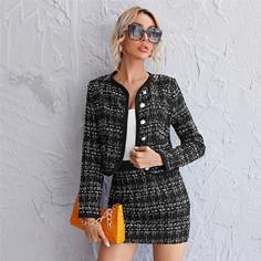 Твидовая однобортная куртка в клетку и юбка Shein