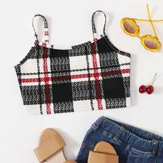 Укороченный топ на подтяжках в клетку Girls Shein