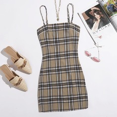 на молнии Клетка Повседневный Платье Shein