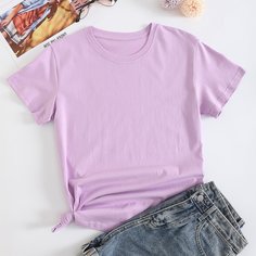 Одноцветный Повседневный Футболки Shein
