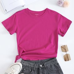 Одноцветный Повседневный Футболки Shein