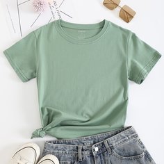 Одноцветный Повседневный Футболки Shein