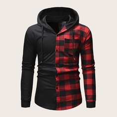 Мужская двухцветная рубашка в клетку с капюшоном Shein