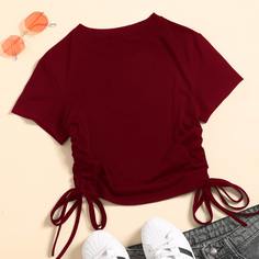 Каштановый на кулиске Одноцветный Повседневный Футболки Shein