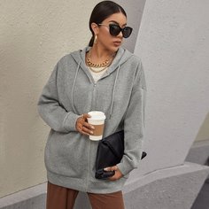 на молнии Ровный цвет Повседневный Свитшоты Shein