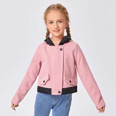 на молнии Контрастный цвет Повседневный Куртки для девочек Shein