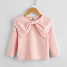С бантм перед Одноцветный милый Футболки для маленьких девочек Shein