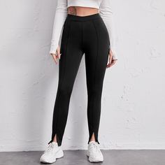 Разрез Одноцветный Повседневный Брюки Shein