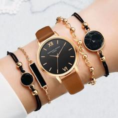 1шт круглые стрелочные кварцевые часы и 4шт браслет Shein