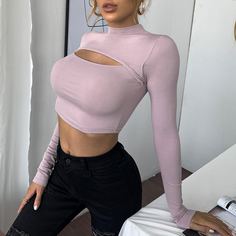 Трикотажная короткая футболка с разрезом Shein