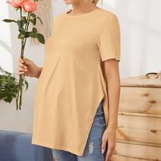 Maternity Однотонная футболка с разрезом Shein