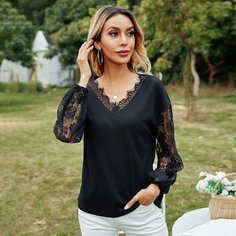 Трикотажная футболка с кружевным рукавом Shein