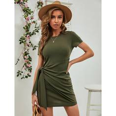 узел Одноцветный Повседневный Платье Shein