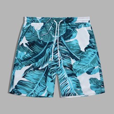 Мужские шорты на кулиске с тропическим принтом Shein
