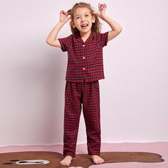 Пижама в клетку с лацканами для девочек Shein