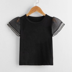 Футболка с сетчатым рукавом для девочек Shein