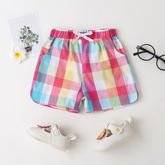 Карман Клетчатый Повседневный Шорты для девочек Shein