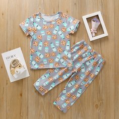 Брюки и футболка с принтом молока и печения для мальчиков Shein