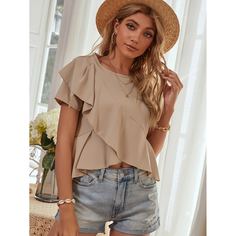 С оборками Одноцветный Элегантный Блузы Shein