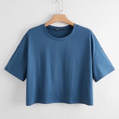 Одноцветный Повседневный Футболка размера плюс Shein