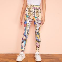 Леггинсы с принтом и широкой талией для девочек Shein